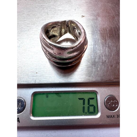 Estate Handmade Modernist Sterling Silver 925 Israel Abstract Wide Band Ring 4.5 - Picture 5 of 9